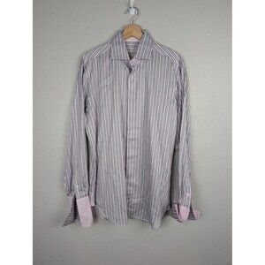 Bugatchi Shirt Mens 16 40 French Cuff Button Up Dress Stripe Long Sleeve Classic